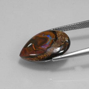 Opale boulder multicolore naturelle en forme de poire, 10,14 ct, opaque