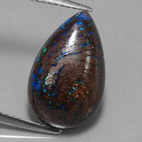 Opale boulder multicolore naturelle en forme de poire, 6,27 ct, opaque