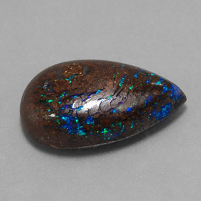 Opale boulder multicolore naturelle en forme de poire, 6,27 ct, opaque