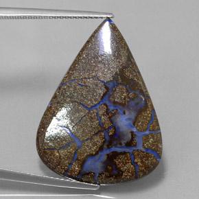 Opale boulder multicolore naturelle en forme de poire, 12,40 ct, opaque