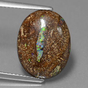 Opale Boulder Multicolore naturelle Coupe ovale, 5.89 ct, Opaque