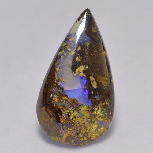Opale boulder multicolore naturelle en forme de poire, 2,84 ct, translucide