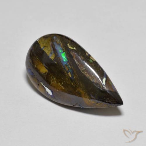 Opale Boulder Multicolore naturelle En forme de poire, 8.30 ct, Opaque