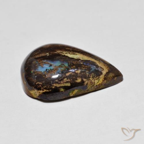 Opale Boulder Multicolore naturelle En forme de poire, 7.48 ct, Opaque