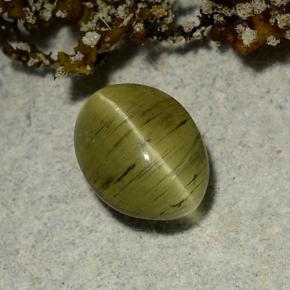 Oeil de chat Apatite Vert terreux naturelle Coupe ovale, 2.65 ct, Translucide