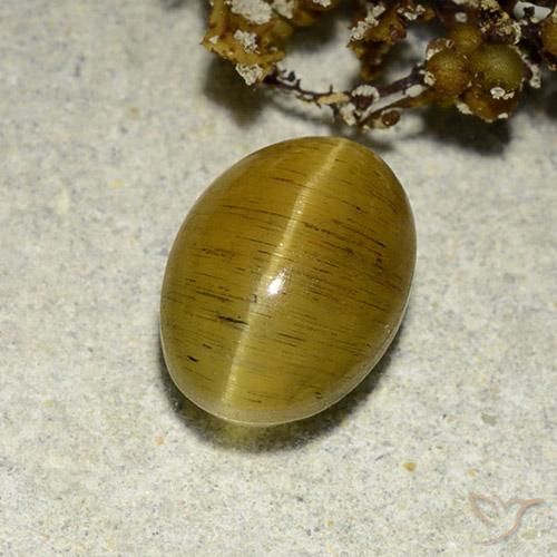 Oeil de chat Apatite Jaune marron naturelle ovale, 3.56 ct, Translucide