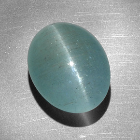 Cat's eye aquamarine vert naturelle coupe ovale, 12,68 ct, translucide