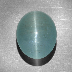 Cat's eye aquamarine vert naturelle coupe ovale, 12,68 ct, translucide