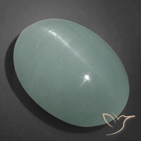 Oeil de Chat Aigue-Marine Vert clair bleuâtre naturelle ovale, 32.10 ct, Translucide