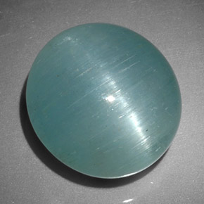 Cat's eye aquamarine vert naturelle coupe ovale, 12,01 ct, translucide
