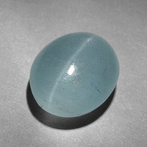 Aigue-marine œil de chat bleu-vert naturelle coupe ovale, 10,32 ct, translucide