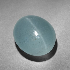 Aigue-marine œil de chat bleu-vert naturelle coupe ovale, 10,32 ct, translucide