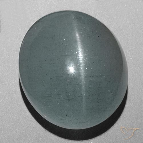Oeil de Chat Aigue-Marine Vert bleu grisâtre naturelle ovale, 43.72 ct, Translucide
