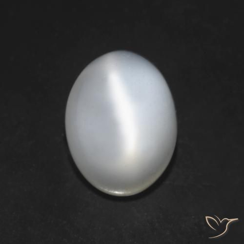 Pierre de lune œil de chat Blanc naturelle ovale, 1.51 ct, Translucide