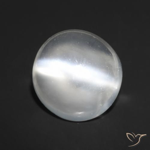 Pierre de lune œil de chat Blanc naturelle Coupe roude, 1.57 ct, Transparent