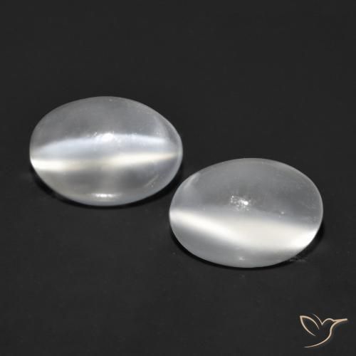 1.53ctw Naturel Blanc Pierre de lune œil de chat, ovale, Transparent