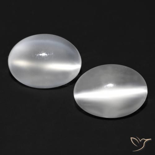 1.48ctw Naturel Blanc Pierre de lune œil de chat, ovale, Transparent