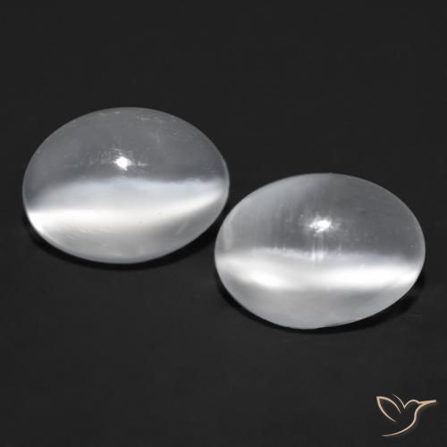 1.78ctw Naturel Blanc clair Pierre de lune œil de chat, ovale, Transparent