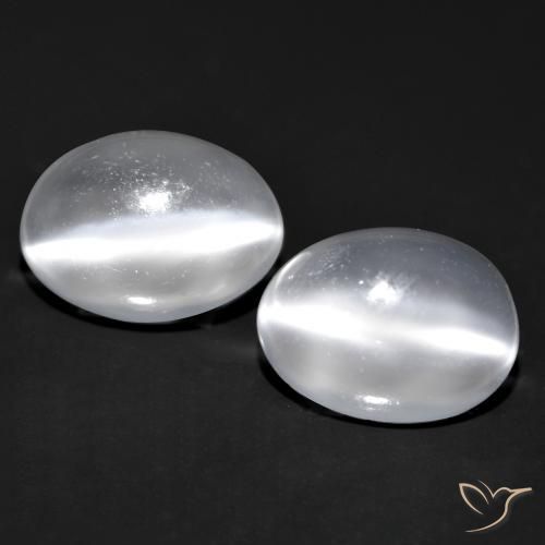 1.69ctw Naturel Blanc clair Pierre de lune œil de chat, ovale, Transparent