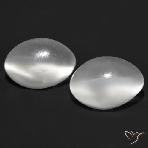 1.55ctw Naturel Blanc Pierre de lune œil de chat, ovale, Transparent