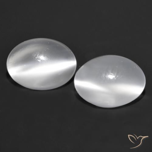 1.55ctw Naturel Blanc Pierre de lune œil de chat, ovale, Transparent