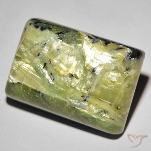 Opale œil de chat Vert chaud naturelle Baquette, 31.09 ct, Opaque