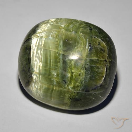 Opale œil de chat Vert brunâtre naturelle ovale, 32.39 ct, Opaque