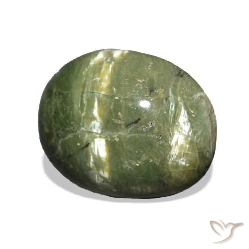 Opale œil de chat Vert chaud naturelle ovale, 3.42 ct, Opaque