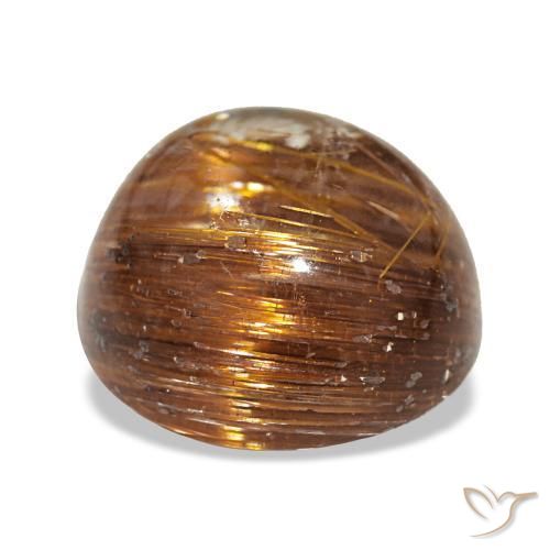 Cat's eye rutile quartz orange naturelle coupe roude, 3,91 ct, translucide