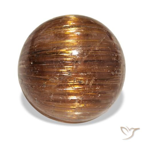 Cat's eye rutile quartz orange de 5,21 ct, rond, translucide