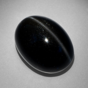 Scapolite œil de chat Noire naturelle Coupe ovale, 27.68 ct, Opaque