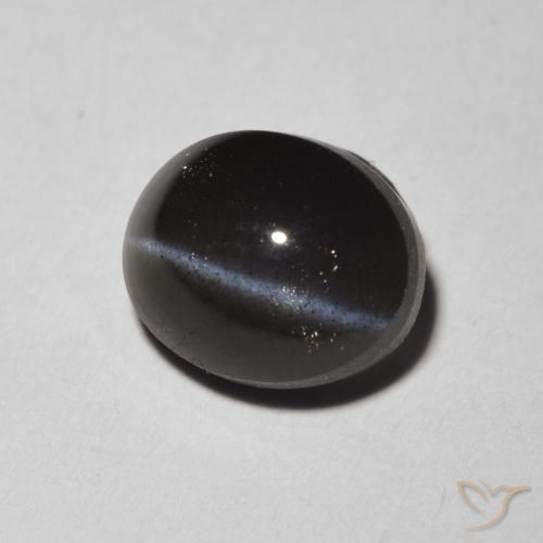 Scapolite œil de chat Noire naturelle ovale, 1.47 ct, Translucide