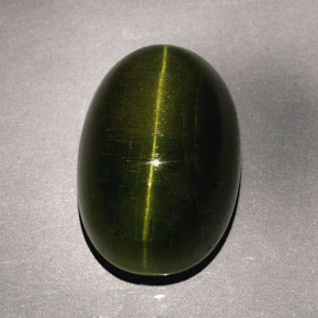 Cat's eye tourmaline vert naturelle coupe ovale, 23,57 ct, opaque