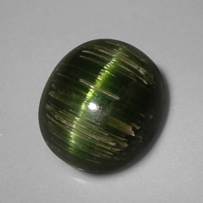 Cat's eye tourmaline vert naturelle coupe ovale, 3,24 ct, opaque