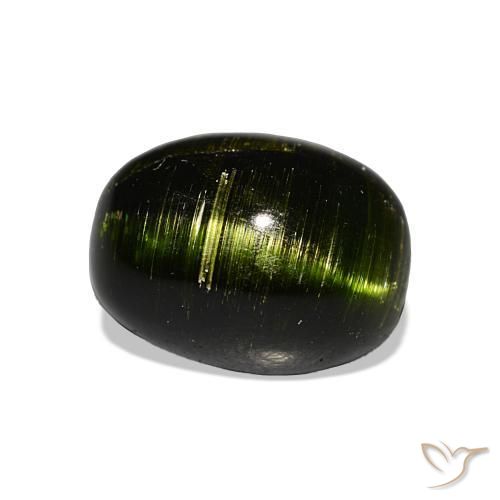 Tourmaline œil de chat Vert terreux profond naturelle Coupe ovale, 5.24 ct, Opaque
