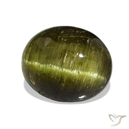 Tourmaline œil de chat Vert moyen naturelle Coupe ovale, 13.44 ct, Opaque