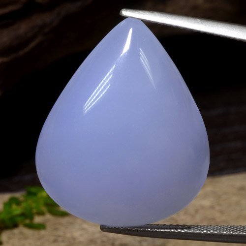 Calcédoine bleue naturelle en forme de poire, 34,26 ct, translucide