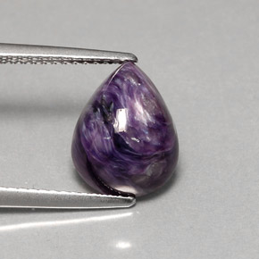 Charoïte violet naturelle en forme de poire, 3,61 ct, opaque