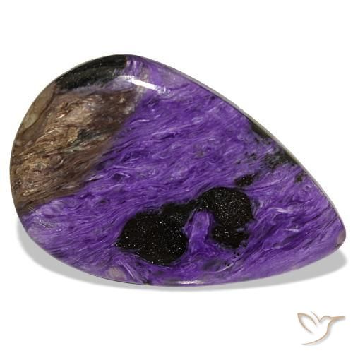 Charoïte violet naturelle en forme de poire, 34,66 ct, opaque