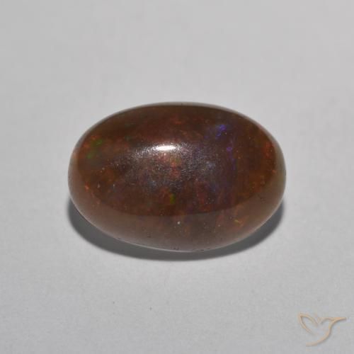 Opale Chocolat Multicolore naturelle ovale, 0.91 ct, Translucide