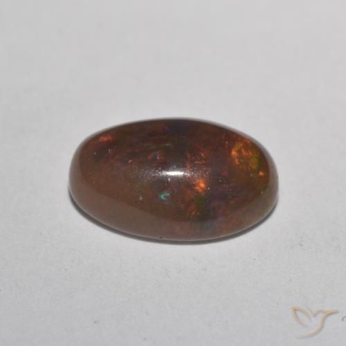 Opale Chocolat Multicolore naturelle ovale, 0.91 ct, Translucide