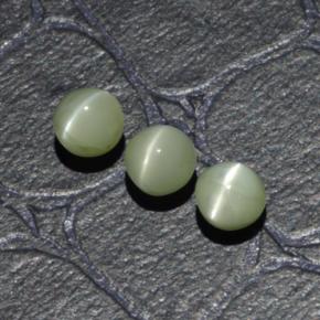 Achetez naturel 1.61ct Vert jaunâtre Oeil de Chat Chrysobéryl gems, Coupe roude, En provenance Inde chez GemSelect. En stock, livraison internationale!