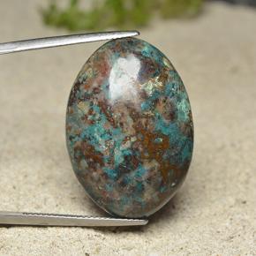 Chrysocolle multicolore naturelle coupe ovale, 30,82 ct, opaque