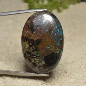 Chrysocolle multicolore naturelle coupe ovale, 46,89 ct, opaque