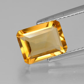 Citrine jaune naturelle taille émeraude, 2,03 ct, VVS