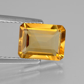Citrine jaune naturelle taille émeraude, 2,03 ct, VVS