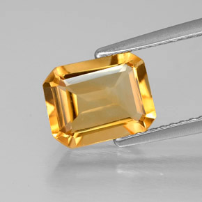 Citrine jaune naturelle taille émeraude, 1,80 ct, VVS