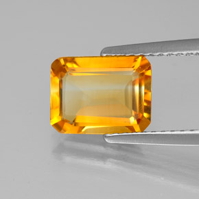 Citrine jaune naturelle taille émeraude, 1,73 ct, VVS