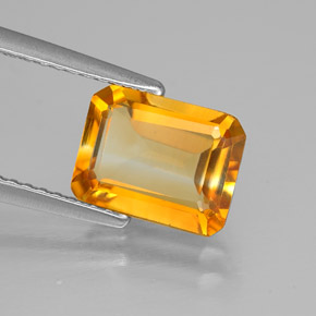 Citrine jaune naturelle taille émeraude, 1,73 ct, VVS