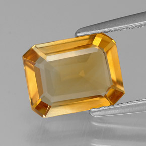 Citrine jaune naturelle taille émeraude, 1,61 ct, VS